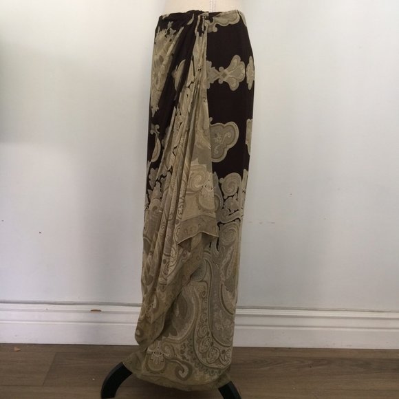 J Peterman Brown Silk Sarong Maxi Skirt 12 - Picture 2 of 11